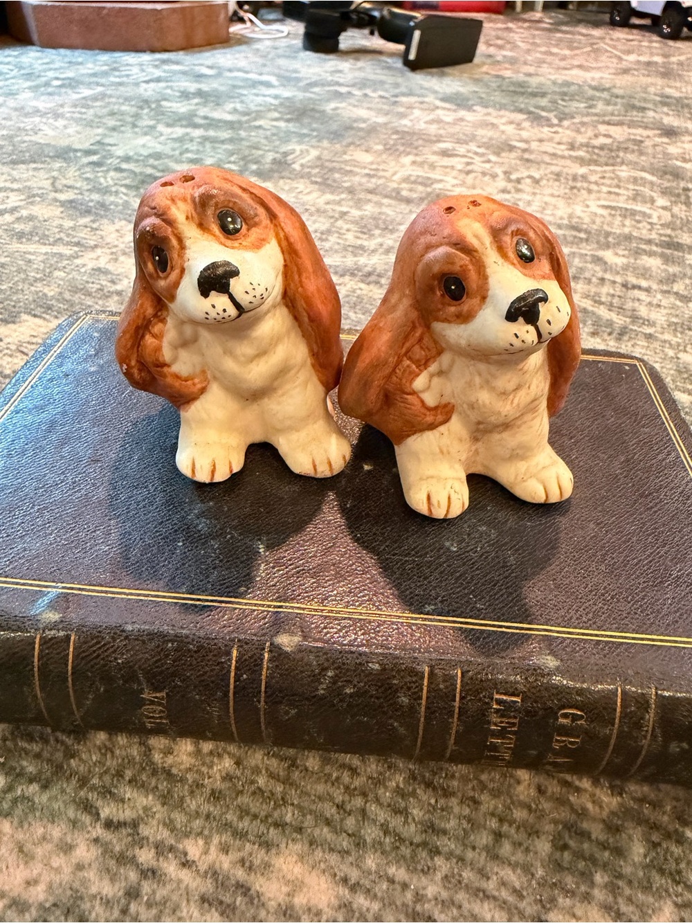 Vintage Basset Hound / Bloodhound puppy dog salt and pepper shakers